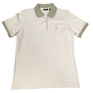 IZOD Golf Polo Shirt White Taupe Printed Short Sleeve Women's M 100% Cotton Top